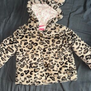 Chic Leopard Print Kids Faux Fur Coat